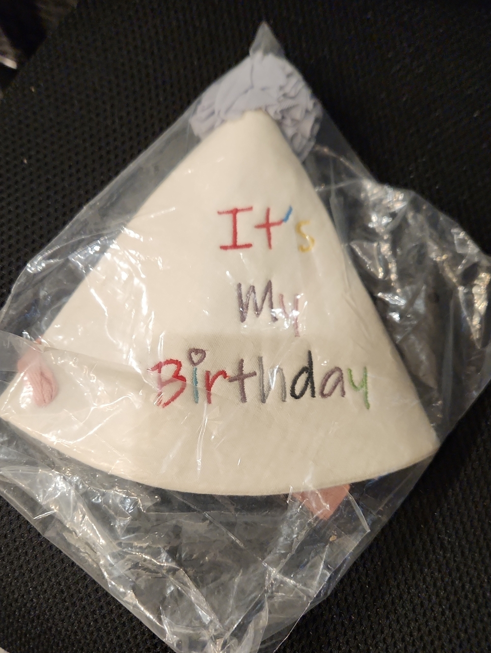 Off White "It's My Birthday" Cone Party Hat w/neck Tie - Unbranded